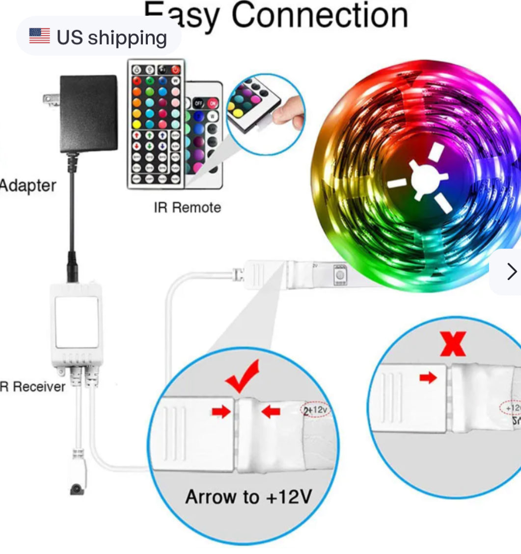 RGB LED Light Strip — Bluetooth App & 44-Key Remote Color Changing Ambient Lighting
