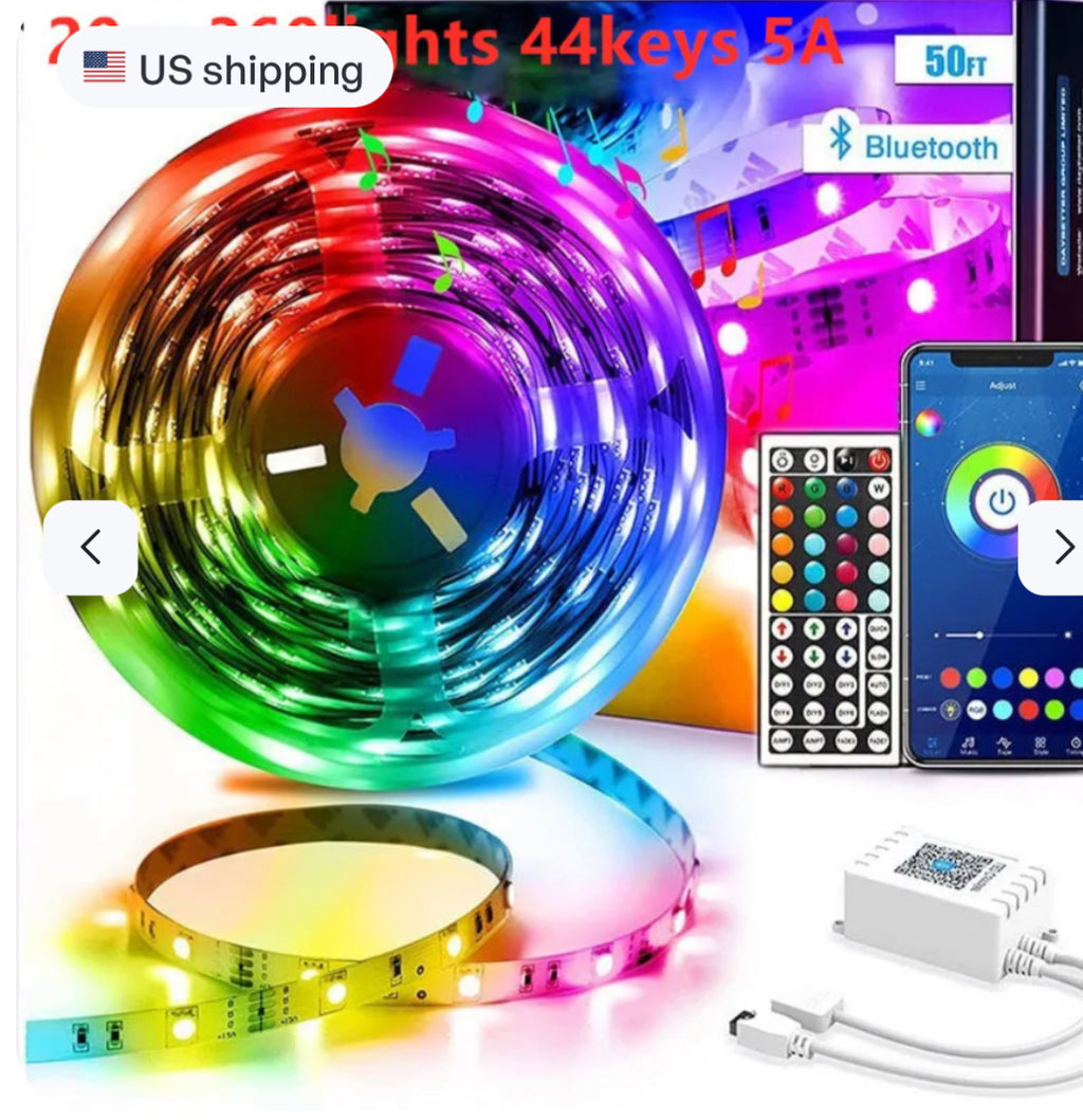 RGB LED Light Strip — Bluetooth App & 44-Key Remote Color Changing Ambient Lighting
