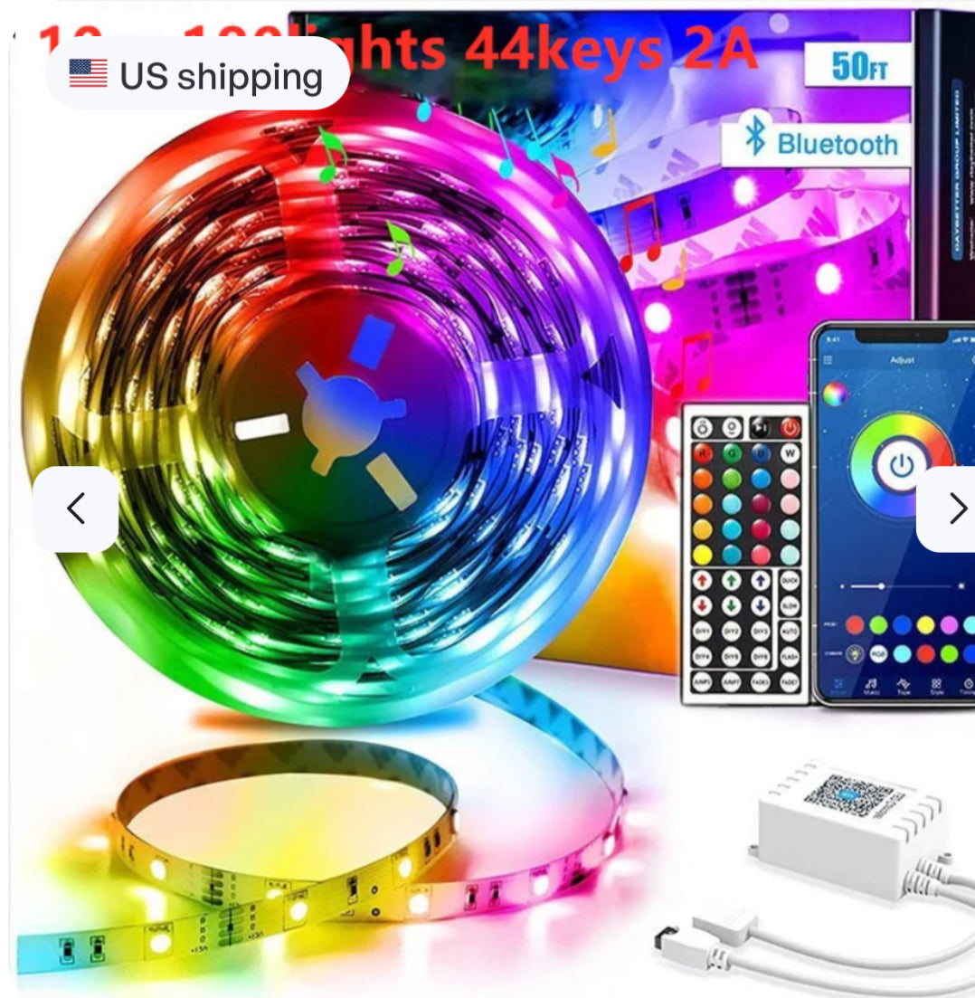 RGB LED Light Strip — Bluetooth App & 44-Key Remote Color Changing Ambient Lighting