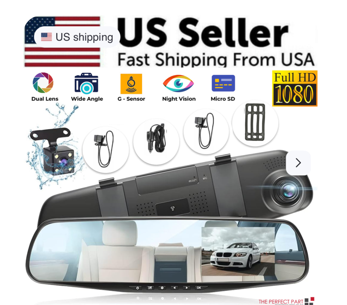 1080P HD Rearview Mirror Dash Cam — Dual Camera Car DVR Recording System