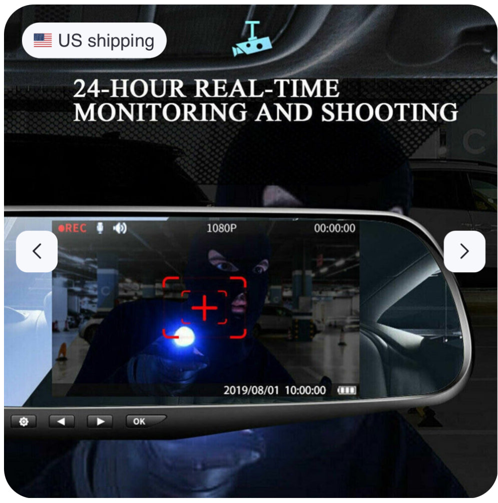1080P HD Rearview Mirror Dash Cam — Dual Camera Car DVR Recording System