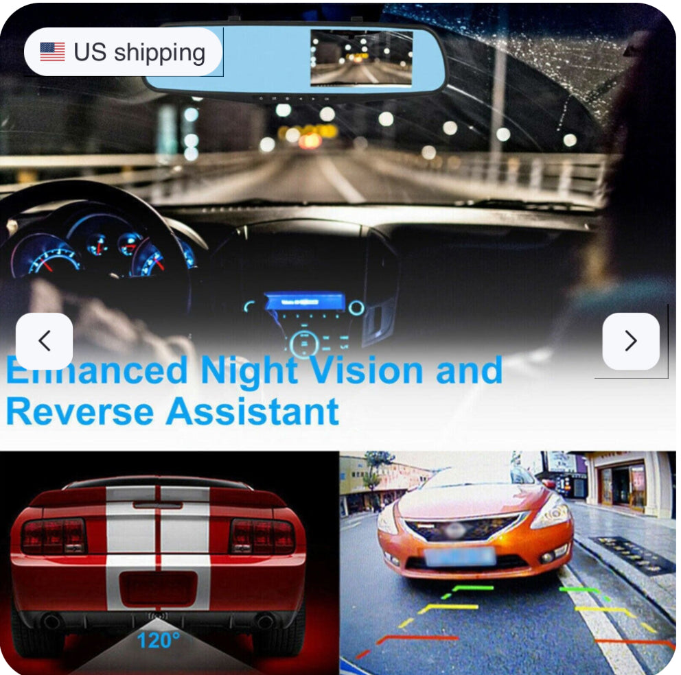 1080P HD Rearview Mirror Dash Cam — Dual Camera Car DVR Recording System