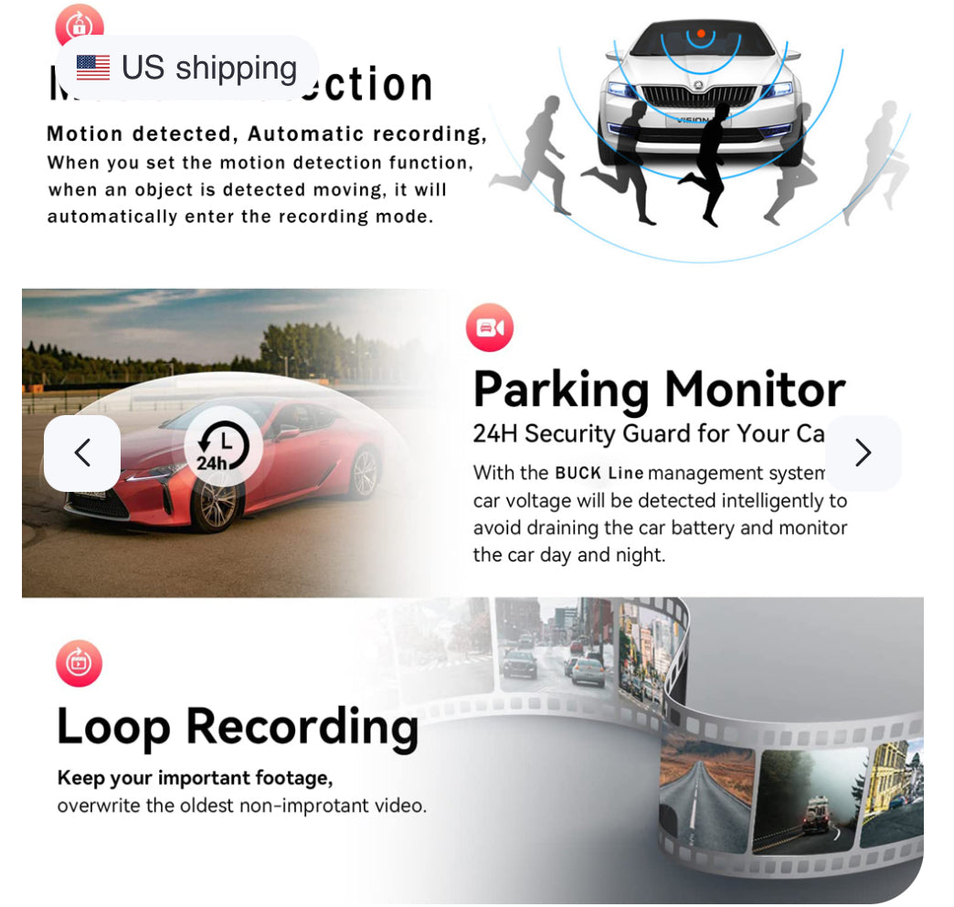 Car Dual Lens Dash Cam — 1080P HD Front, Rear & Interior Recording Camera System