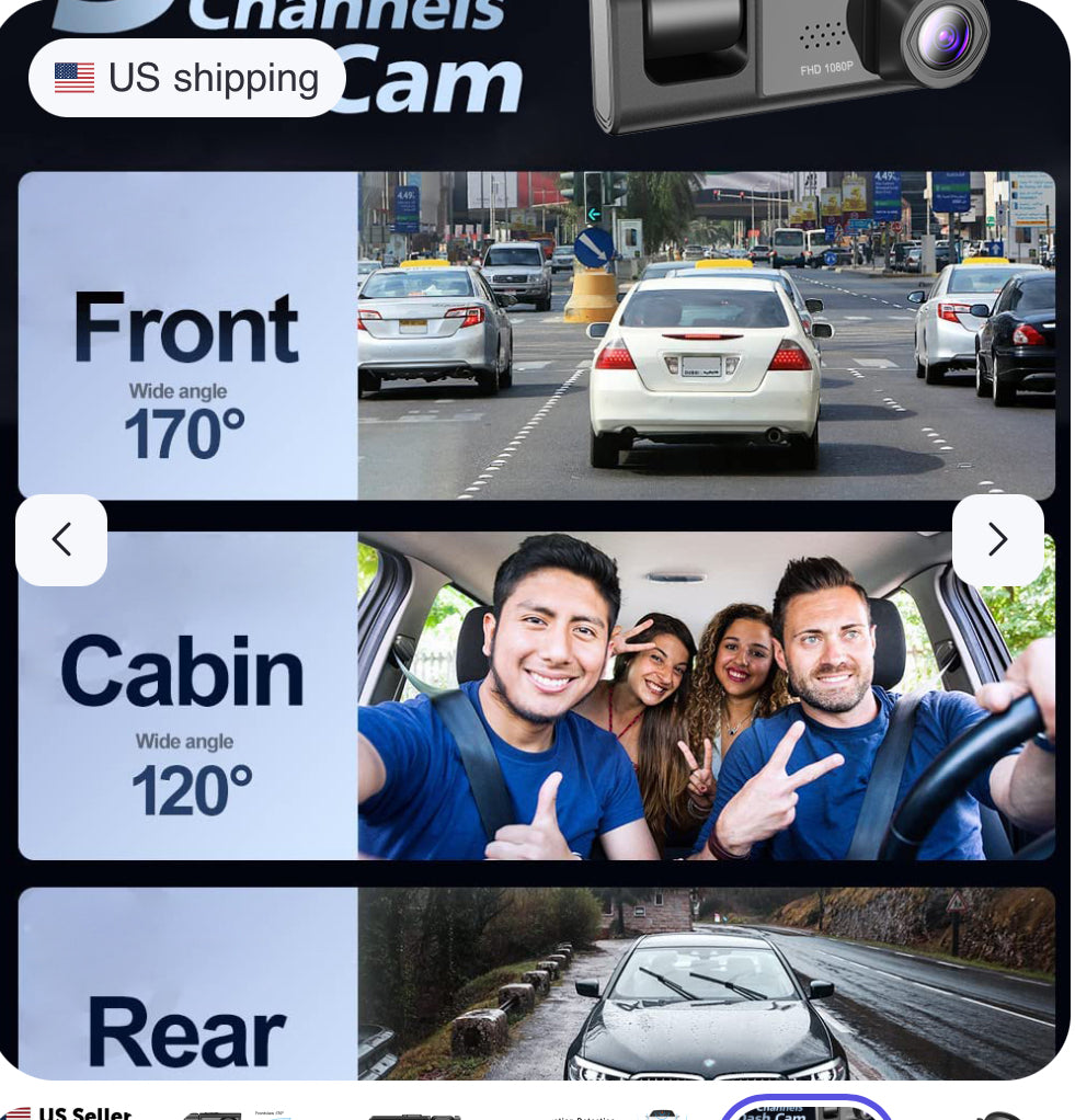 Car Dual Lens Dash Cam — 1080P HD Front, Rear & Interior Recording Camera System