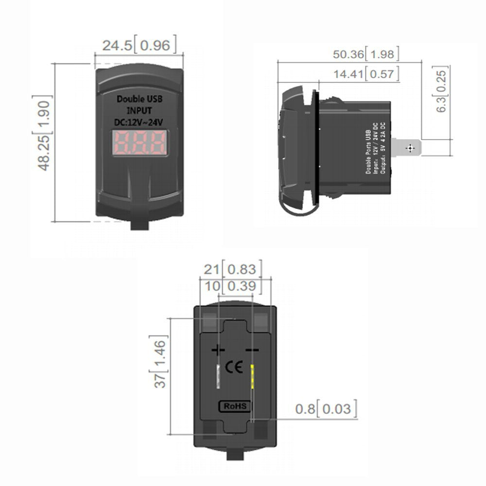 USB Car Charger with Switch and Voltage Meter
