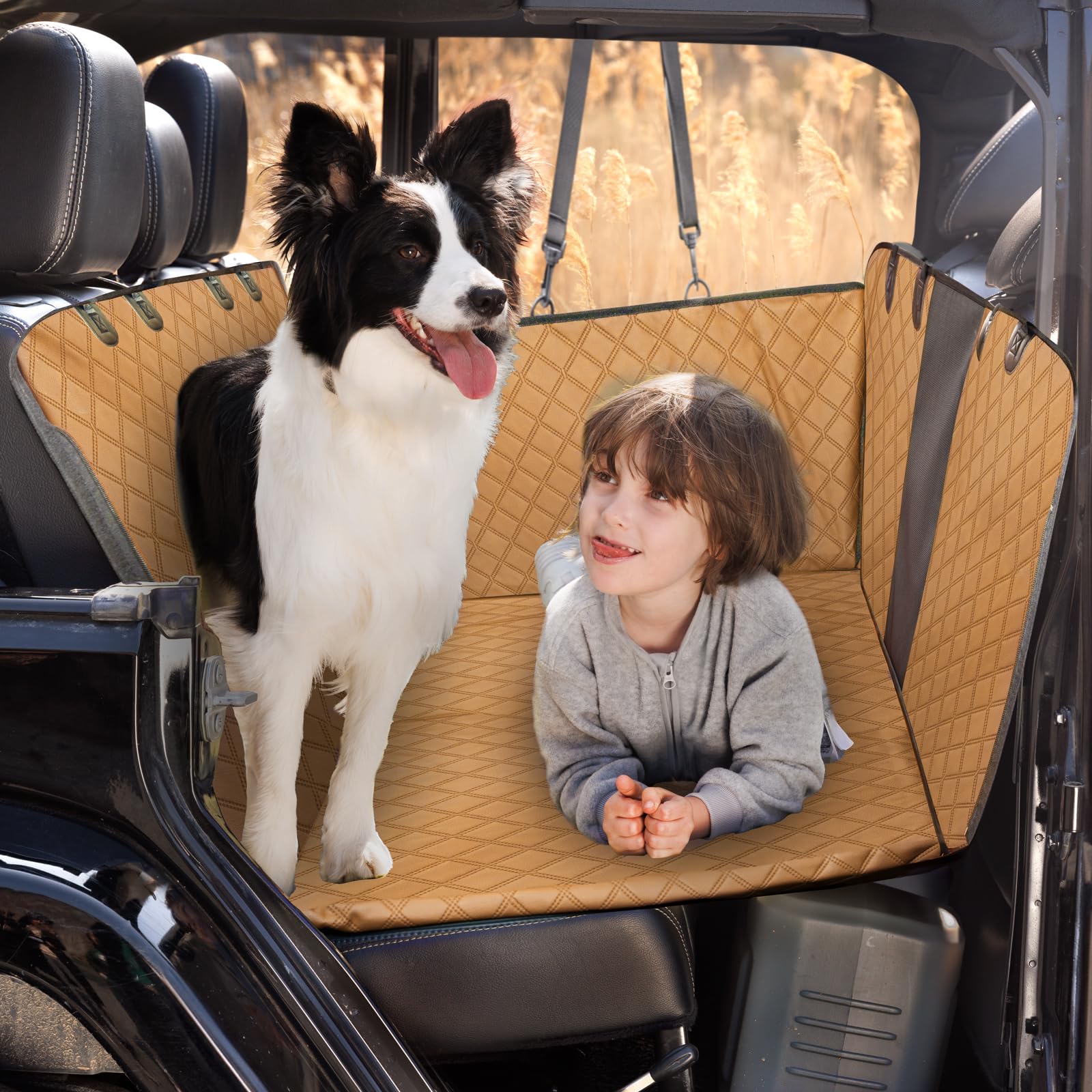 Back Seat Extender for DogsHeavy Duty Leatherette Large Space Dog Car Seat Cover for Back SeatHard Bottom Dog Hammock for Car Sturdy Camping Mattress Holds 500lbsTravel Dog Bed for Car SUV Truck